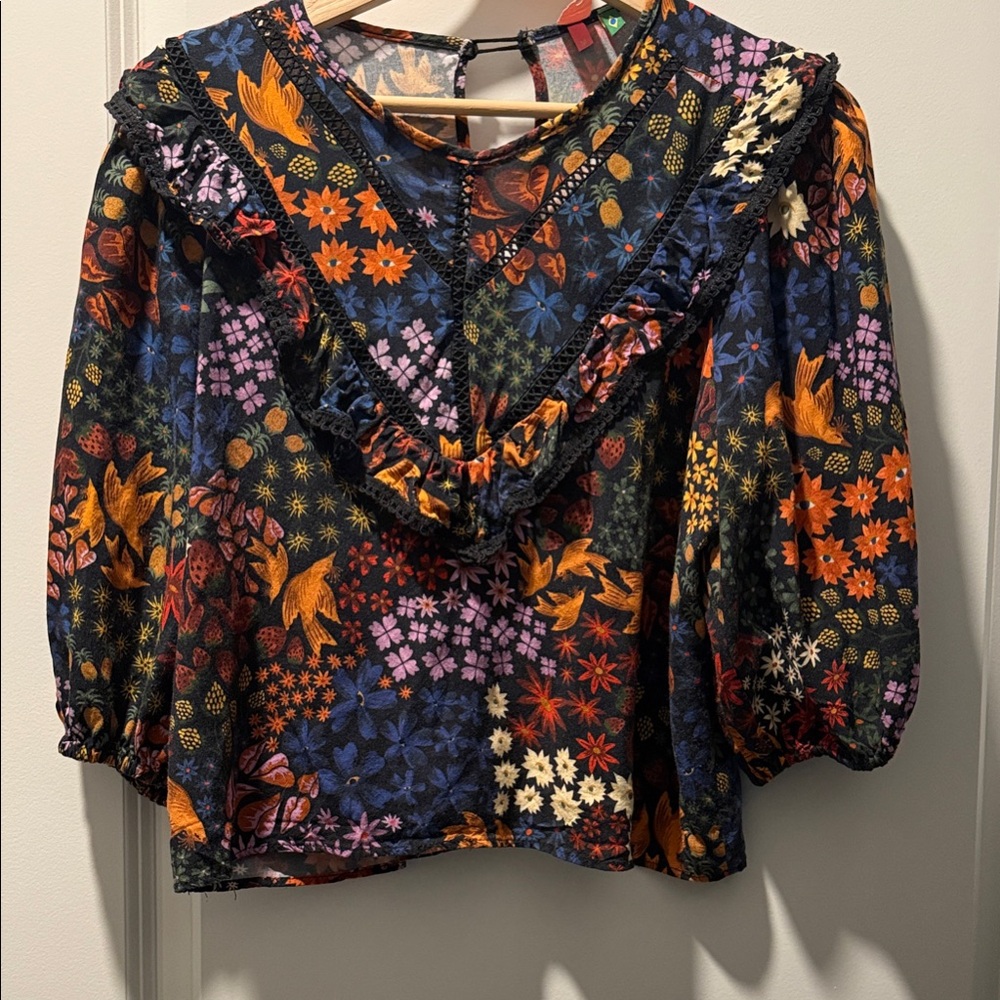 FARM Rio Colorful Floral Ruffle Blouse